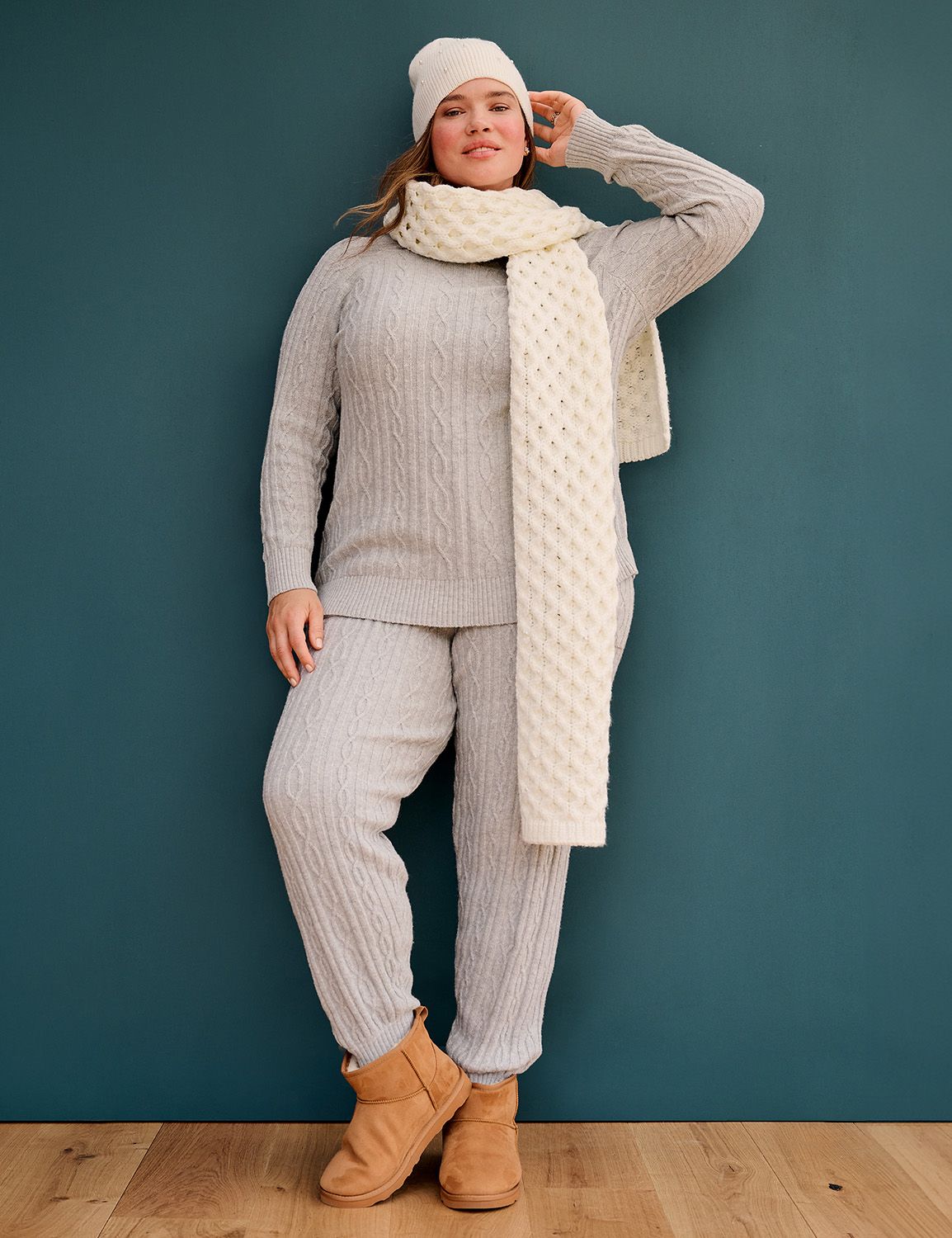 Grey Long Sleeve Cable Sweater
