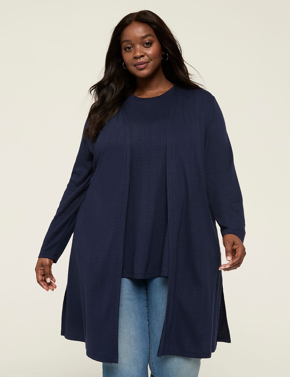 Open-Front Textured-Knit Duster