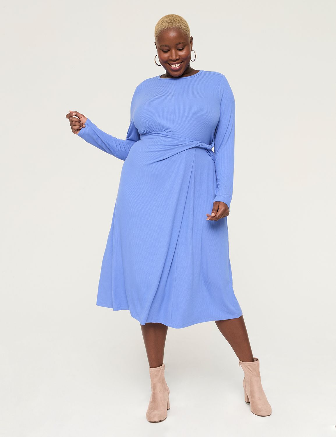 twist-waist ribbed midi dress