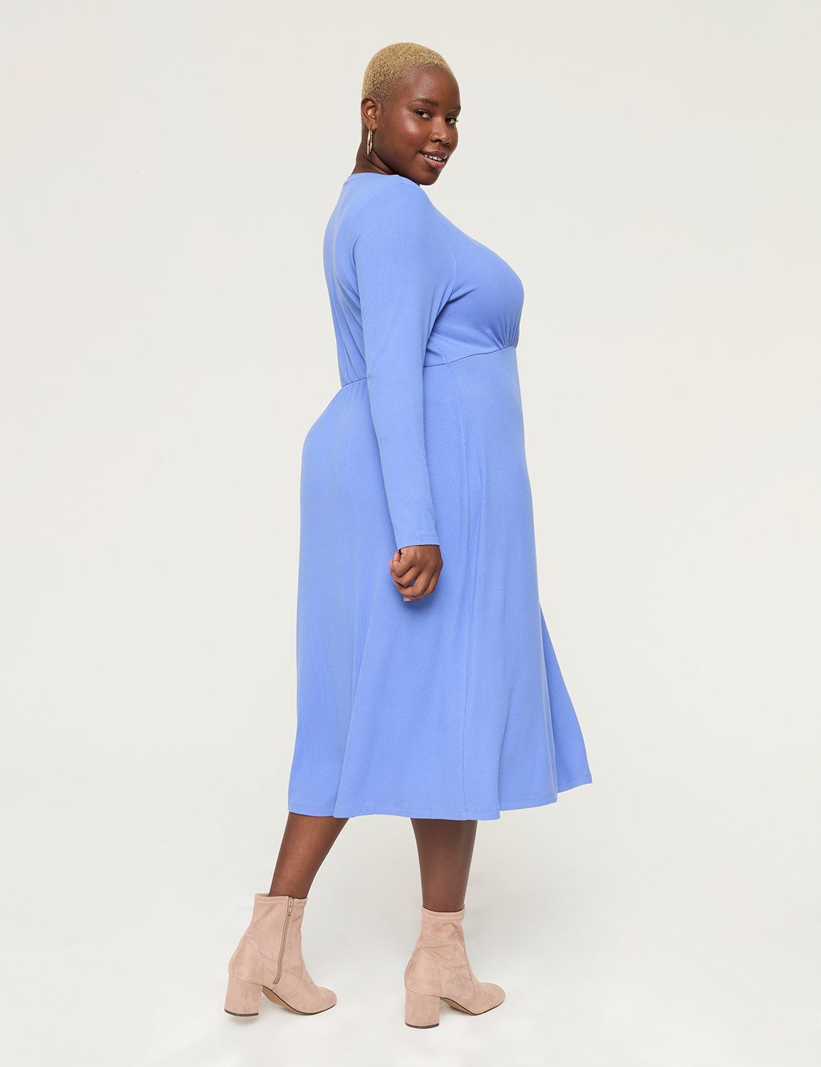 Twist-Waist Ribbed Midi Dress