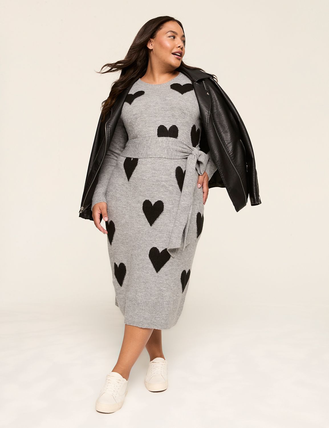 Long Sleeve Crew Neck Belted Midi S Product Image 1