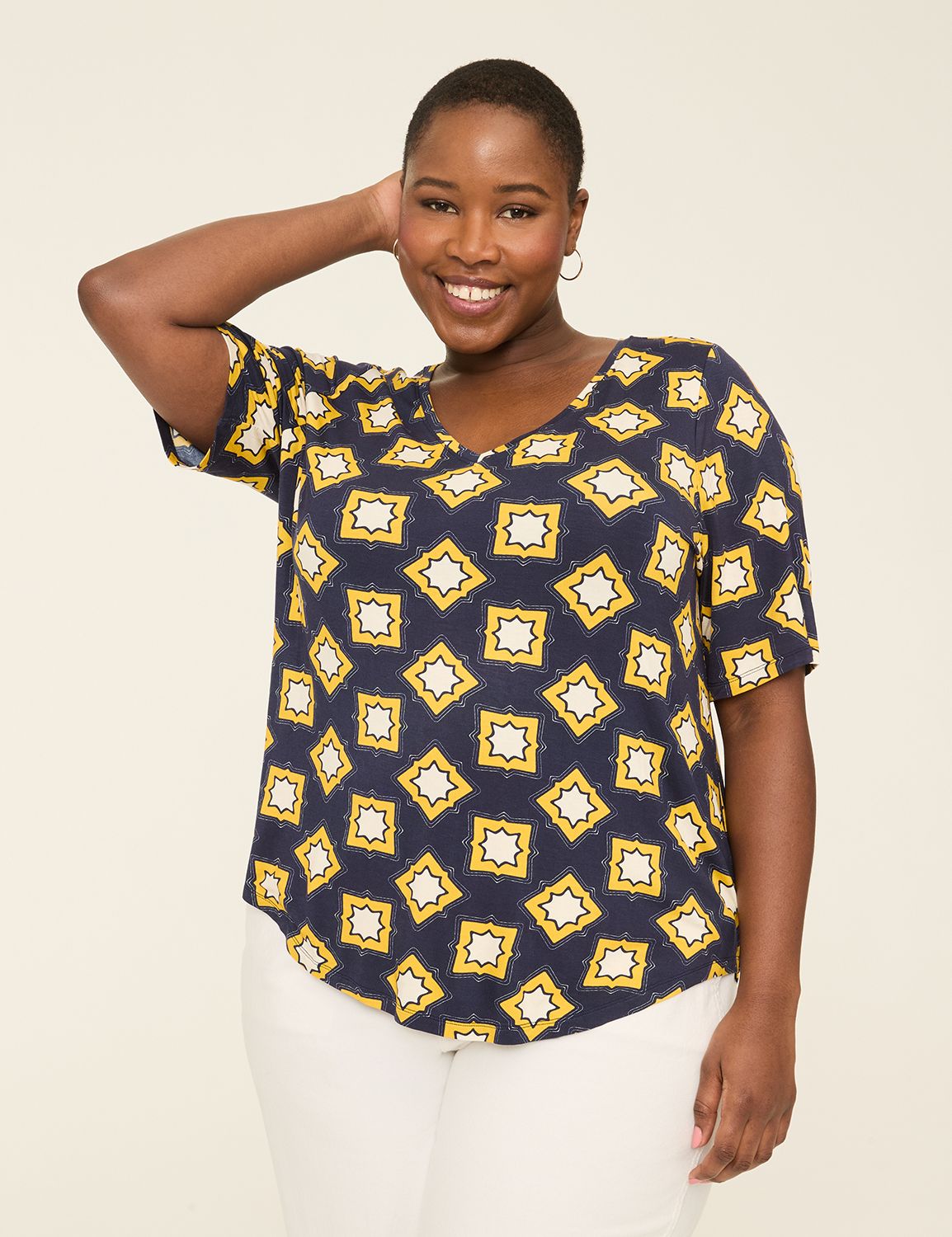 Perfect Sleeve V-Neck Curved-Hem Tee
