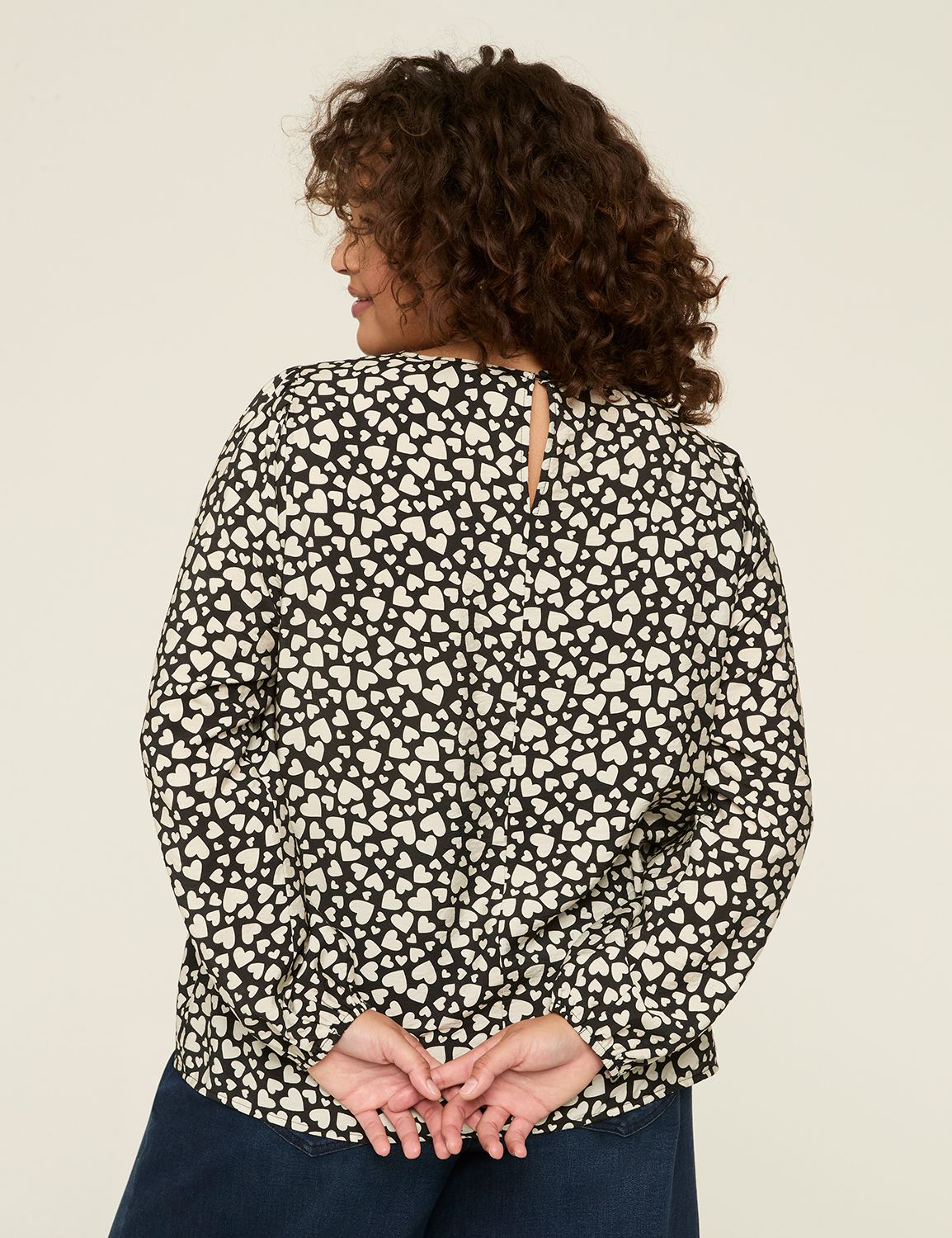 Classic Long Sleeve Crewneck Top with Button Cuff Detail