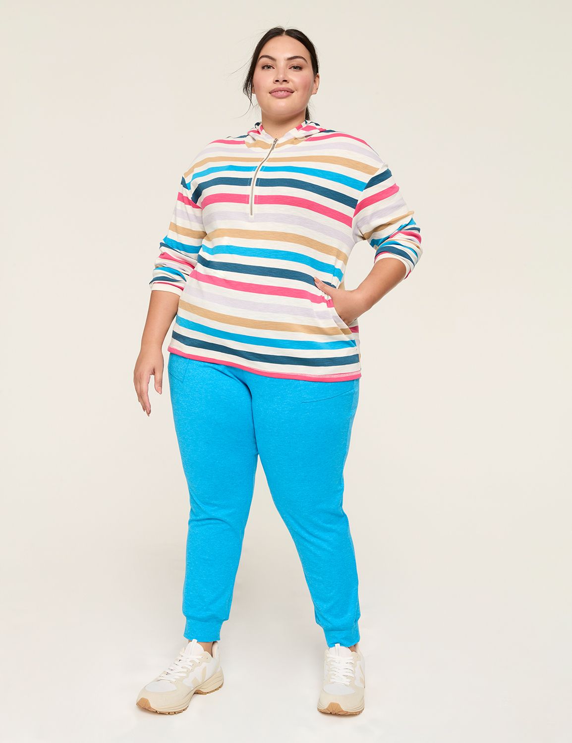 LIVI Textured Knit Half-Zip Hoodie | LaneBryant
