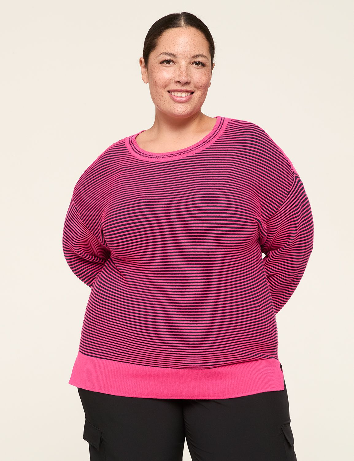 LIVI Crew-Neck Textured-Knit Sweater | LaneBryant