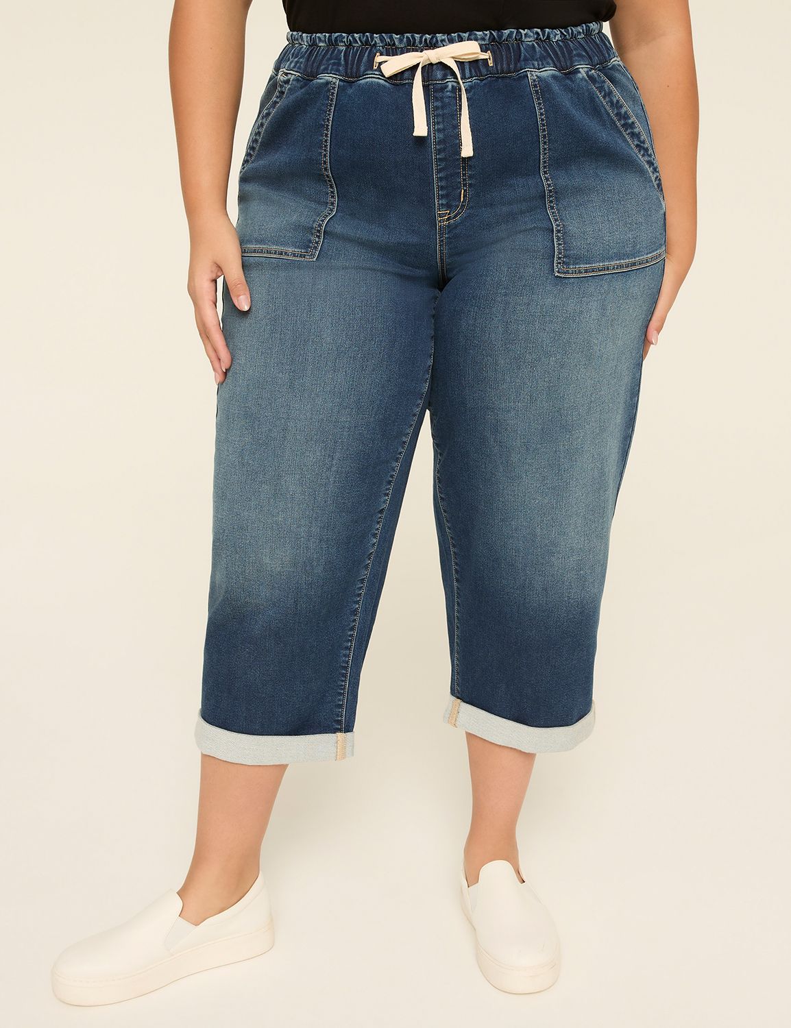 Pull-On Cloud Knit Denim Capri