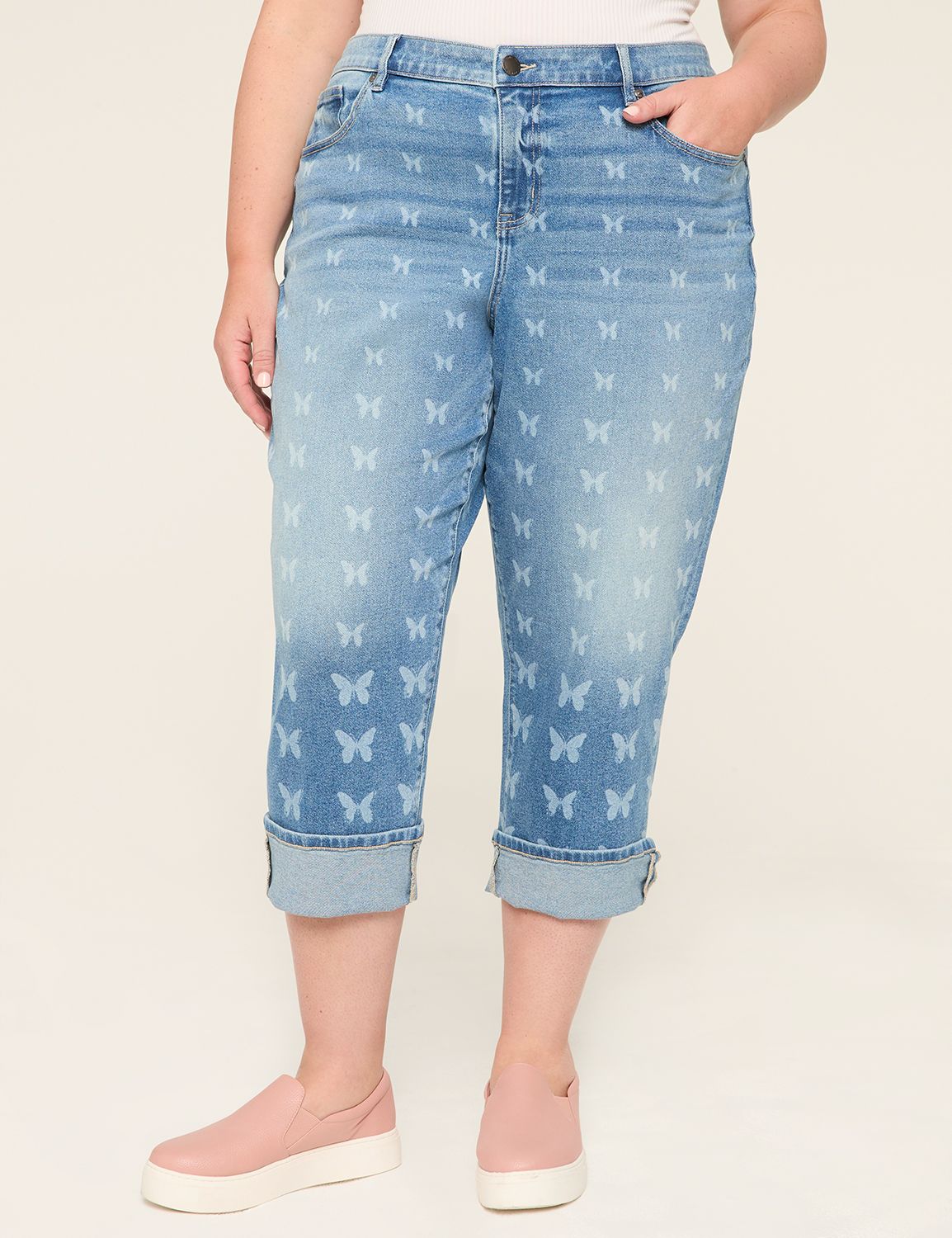 新発売 Capri Butterfly-Print Fit Boyfriend Jean LaneBryant | パンツ