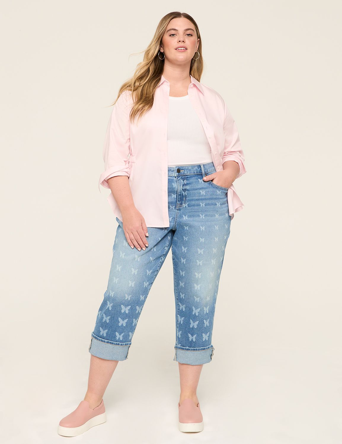 Boyfriend Fit Butterfly-Print Capri Jean | LaneBryant