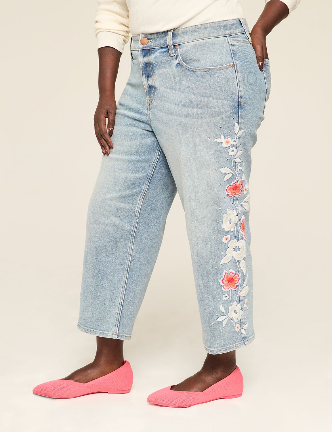 Signature Fit Straight Leg Crop Jean - Embroidery & Rhinestone