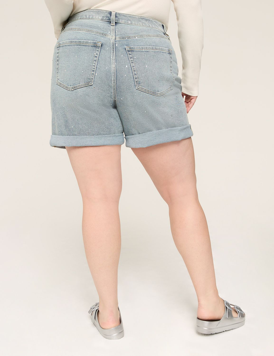Rhinestone Embellished Boyfriend Fit Jean Short - 5.5" Inseam