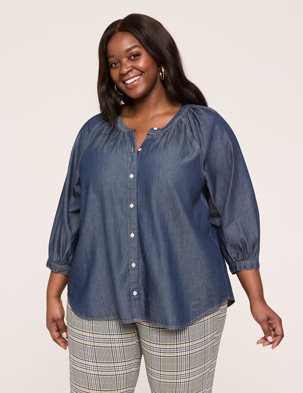 Relaxed Raglan 3/4 Sleeve Button Do Product Image 1