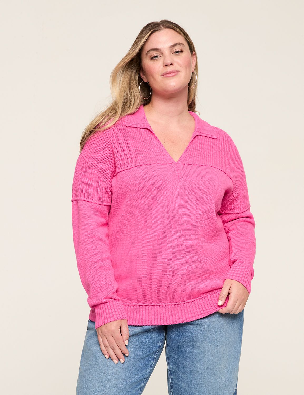 Classic Long Sleeve Collar Neck Swe Product Image 1