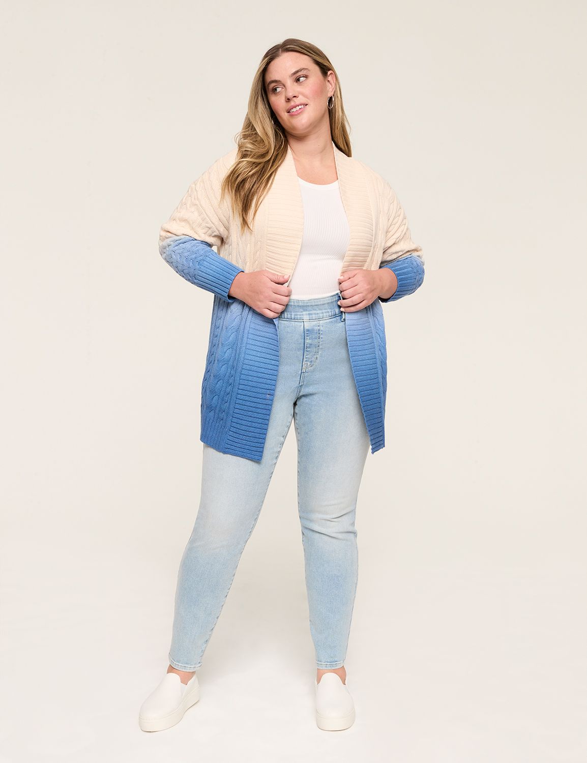 Open-Front Cable Dip-Dye Cardigan | LaneBryant
