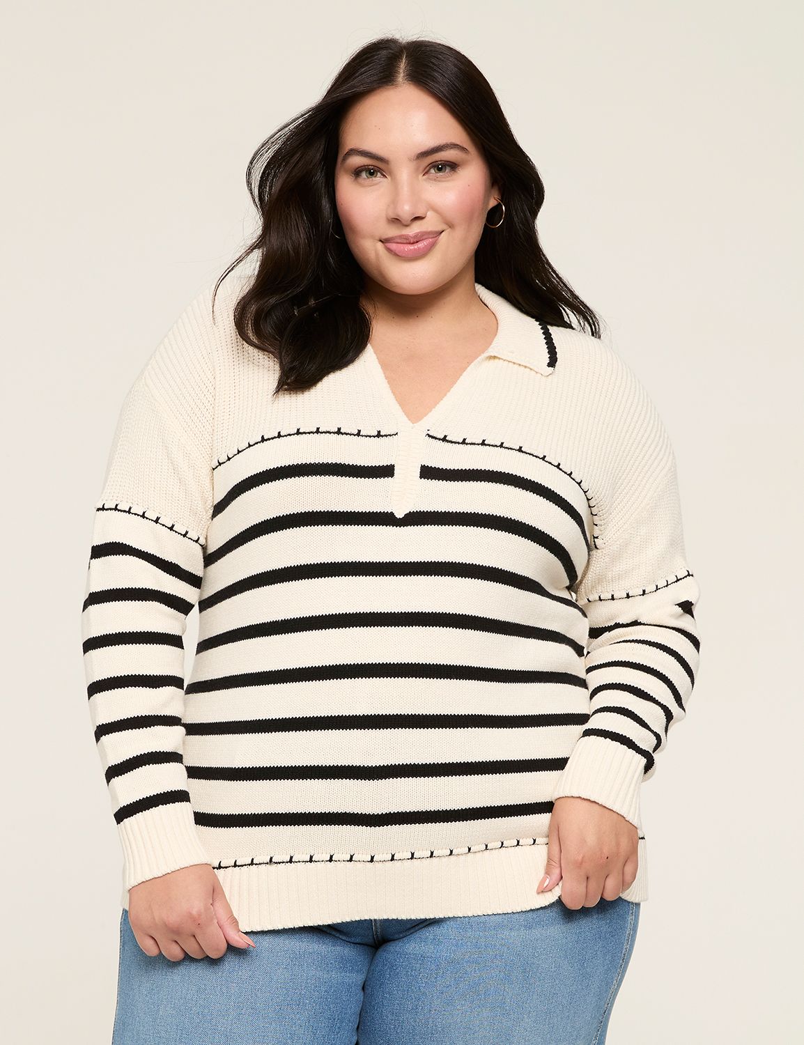 Classic Striped Long Sleeve Collar Product Image 1