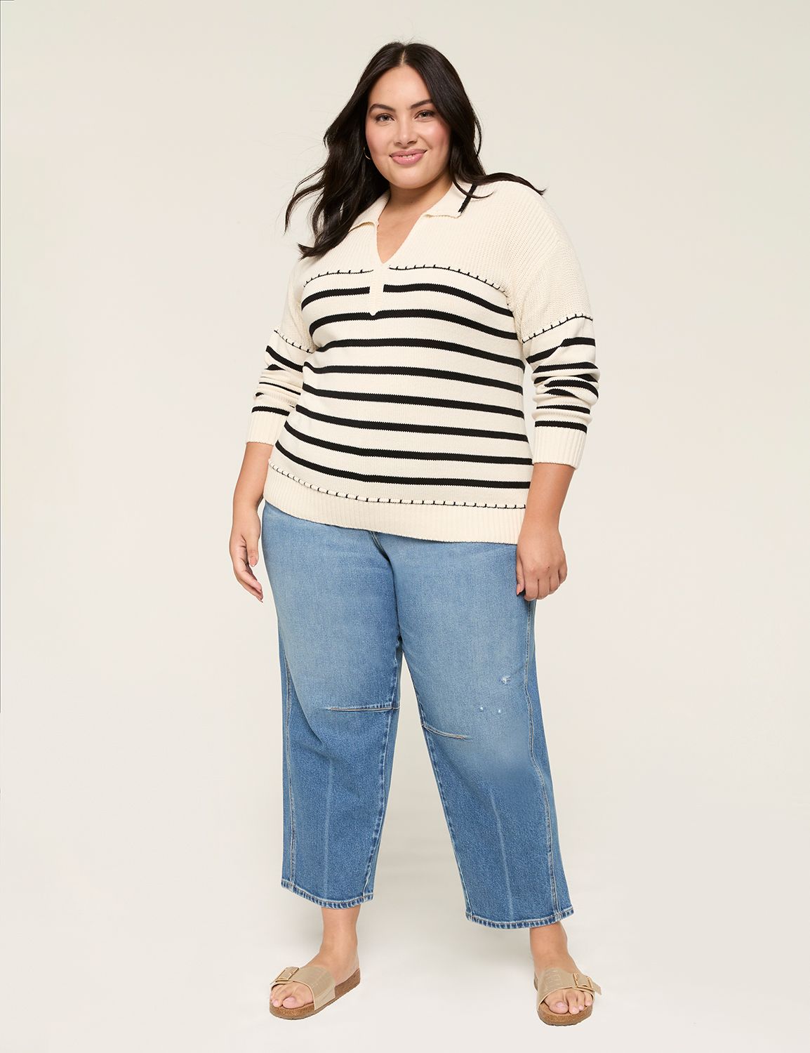 Classic Striped Long Sleeve Collar Product Image 3