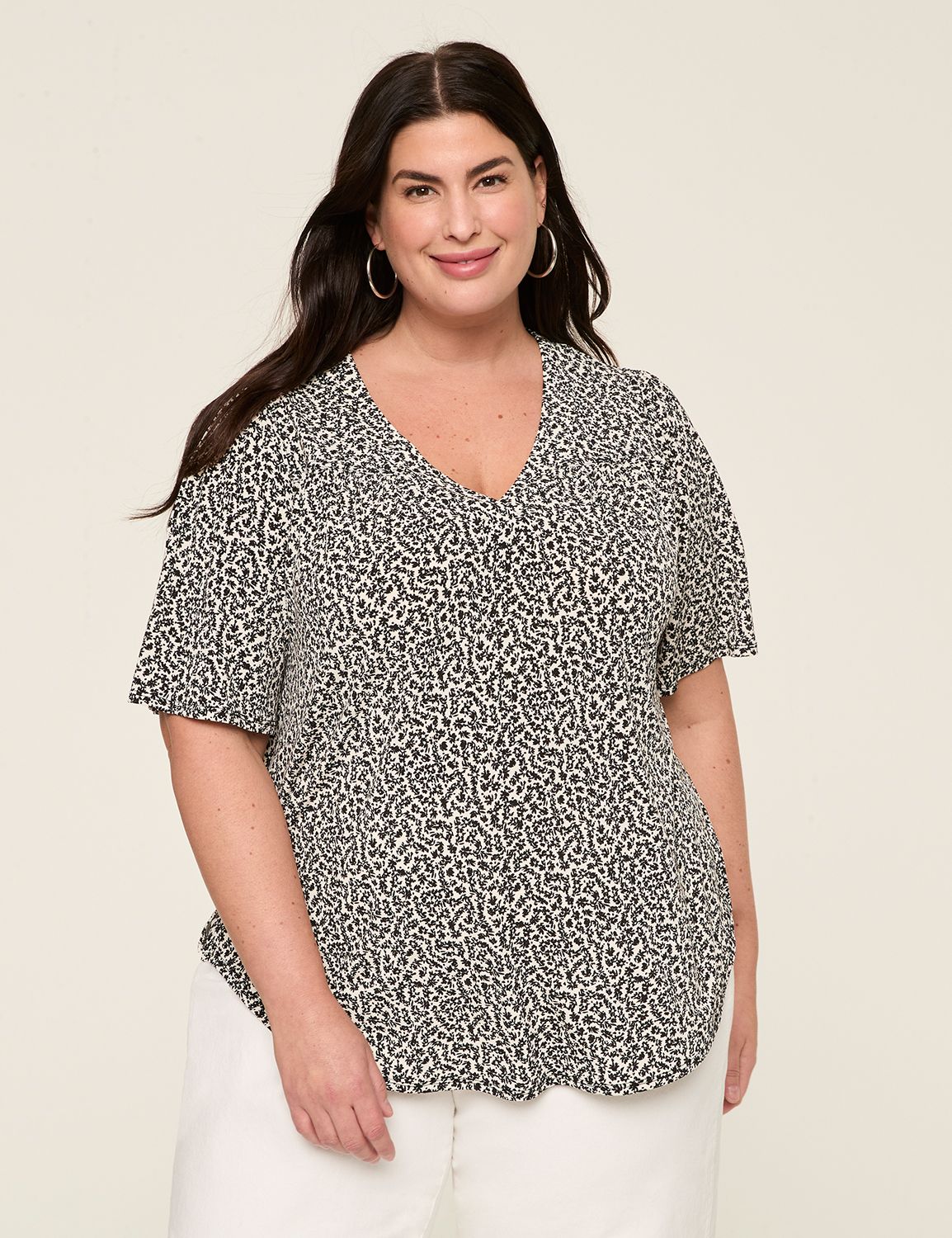 Slit Short Sleeve V Neck Curved Hem Product Image 1