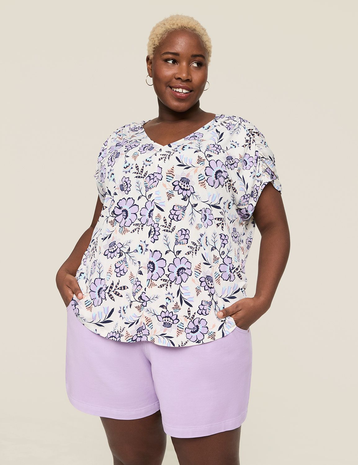 OVERNEATH Rib Tank Rib Sleeves セット チャコール Short Sleeve Ruched V Neck Top S 11 | LaneBryant