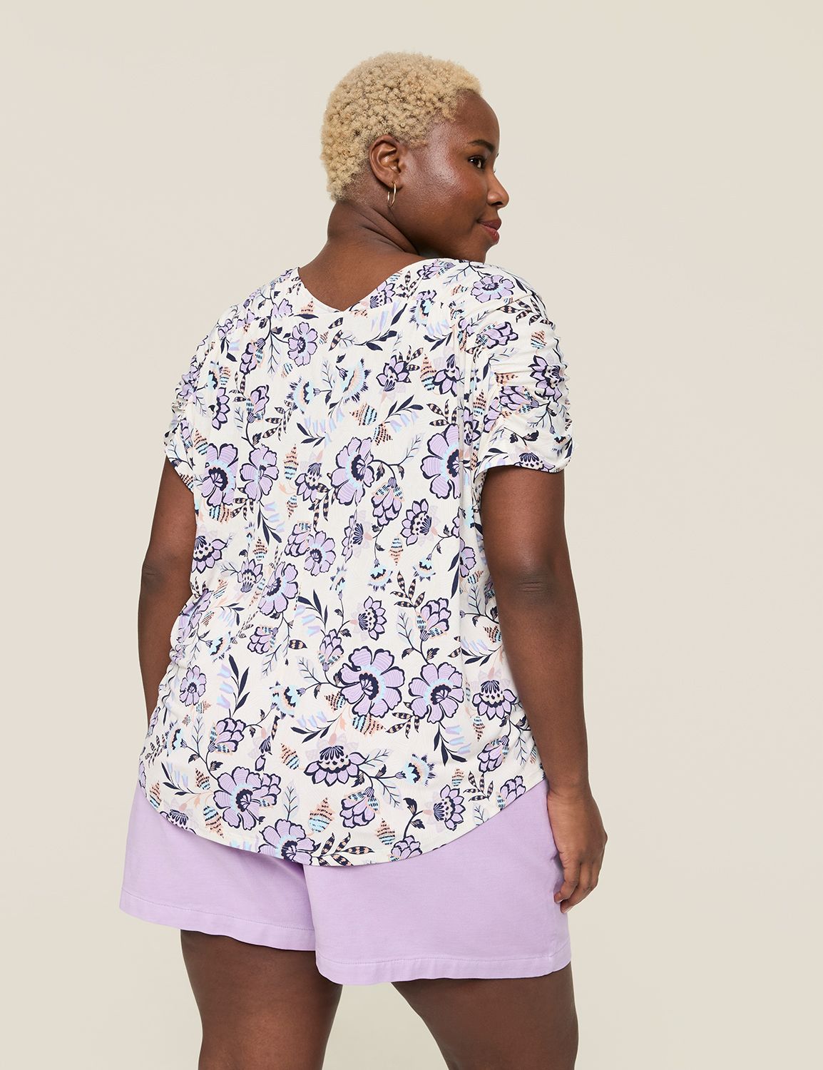 Ruched V-Neck Viscose-Blend Short Sleeve Top main image 0