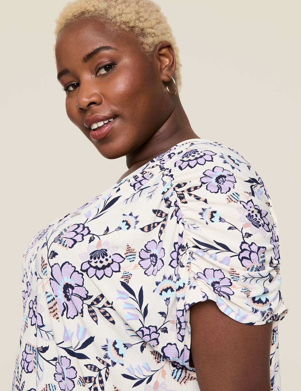 OVERNEATH Rib Tank Rib Sleeves セット チャコール Short Sleeve Ruched V Neck Top S 11 | LaneBryant