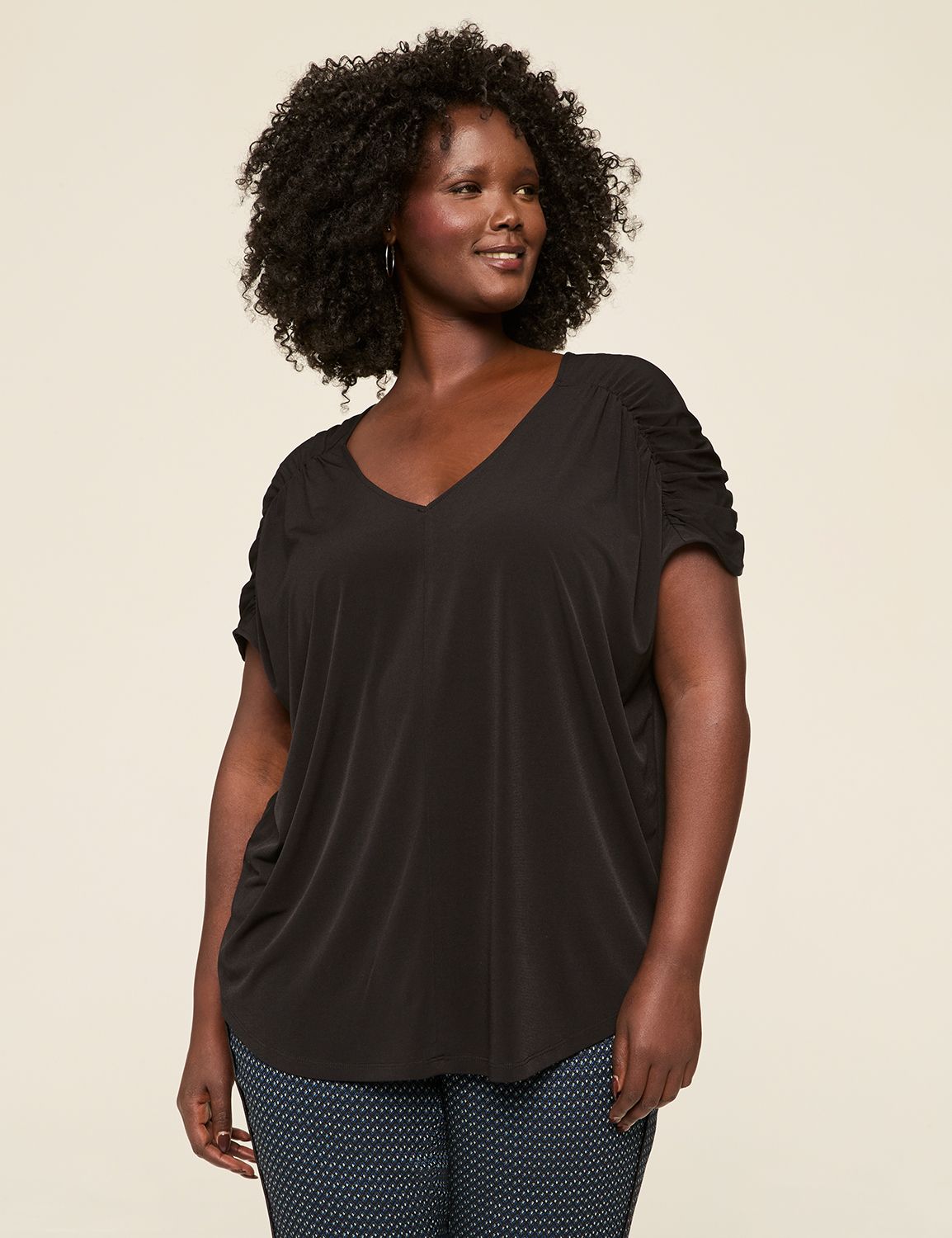 Short Sleeve Ruched V Neck Top S 11 Product Image 1