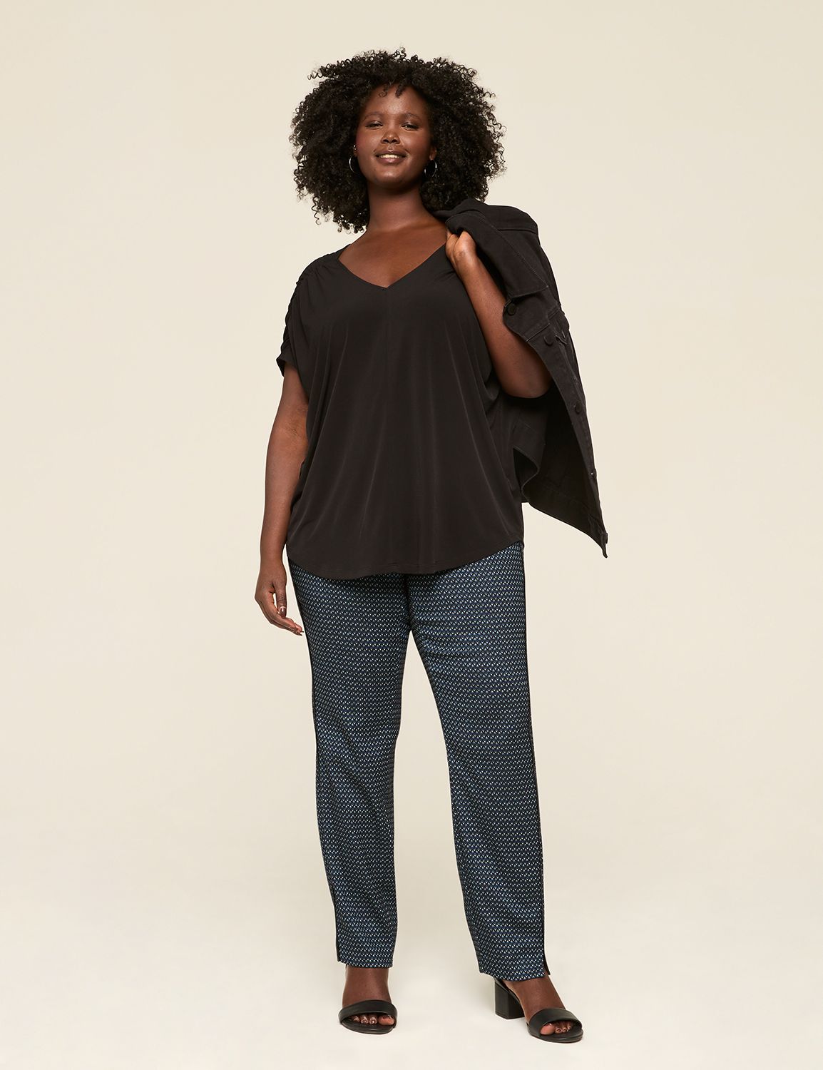 Ruched Short-Sleeve V-Neck Top | LaneBryant