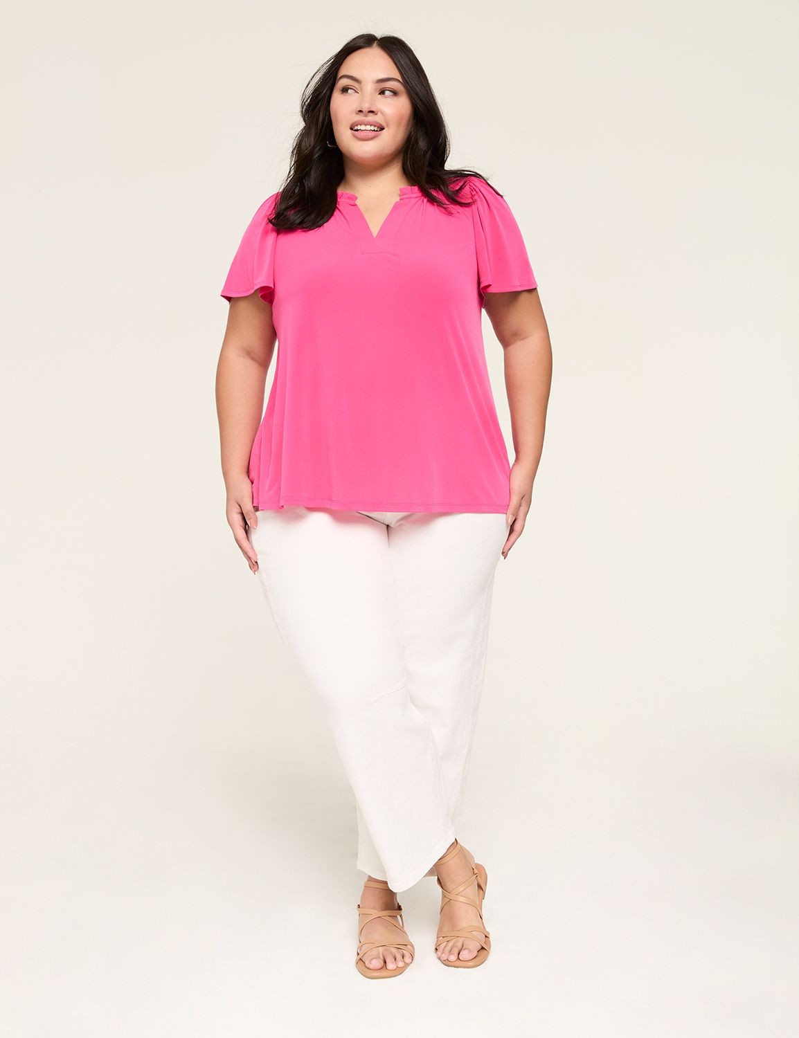 Ruffle Notch Neck Flutter Sleeve To Product Image 3