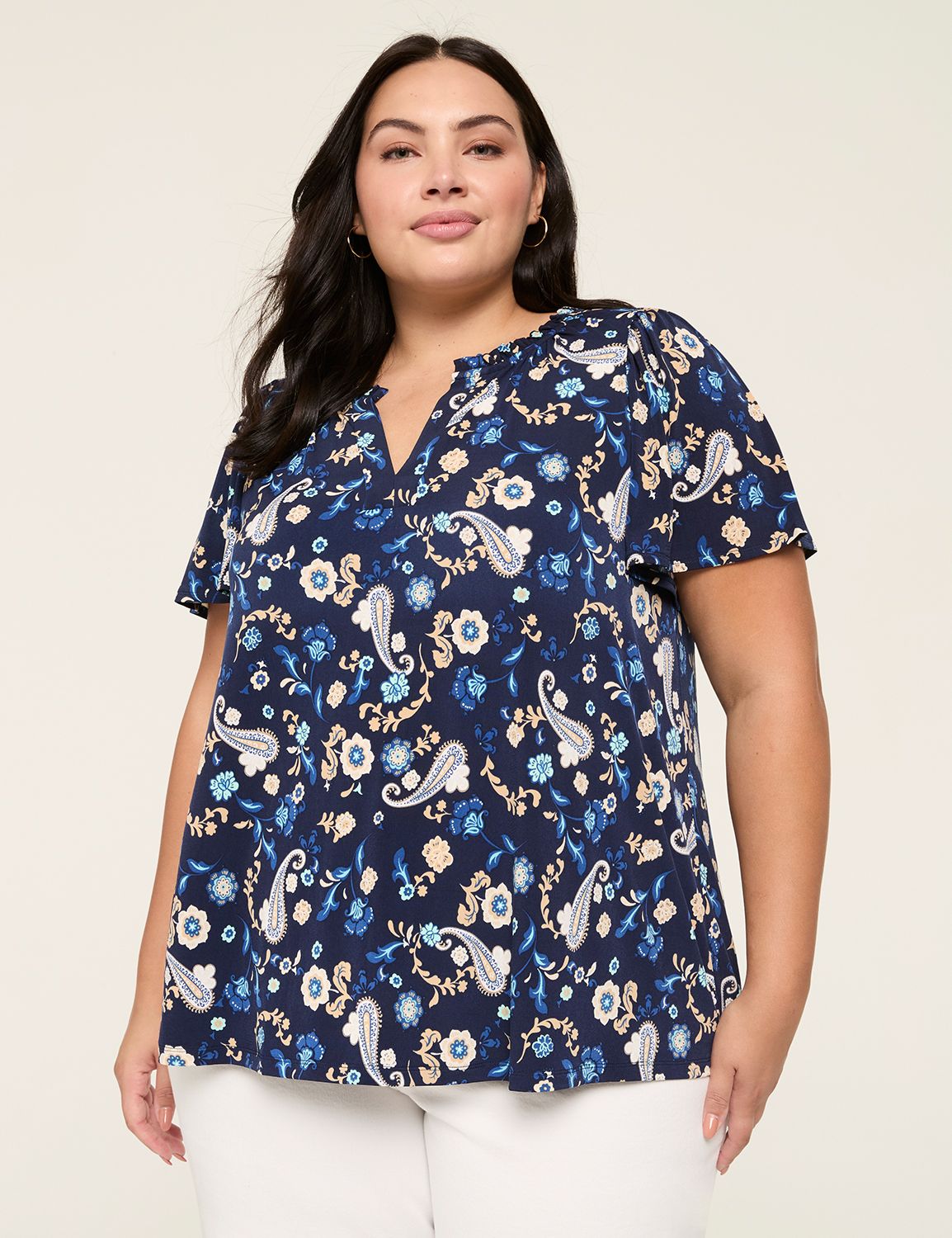 Ruffle Notch Neck Flutter Sleeve To Product Image 1