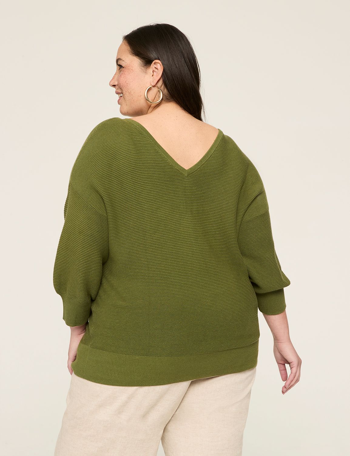 V-Neck Lace Three-Quarter Sleeve Top