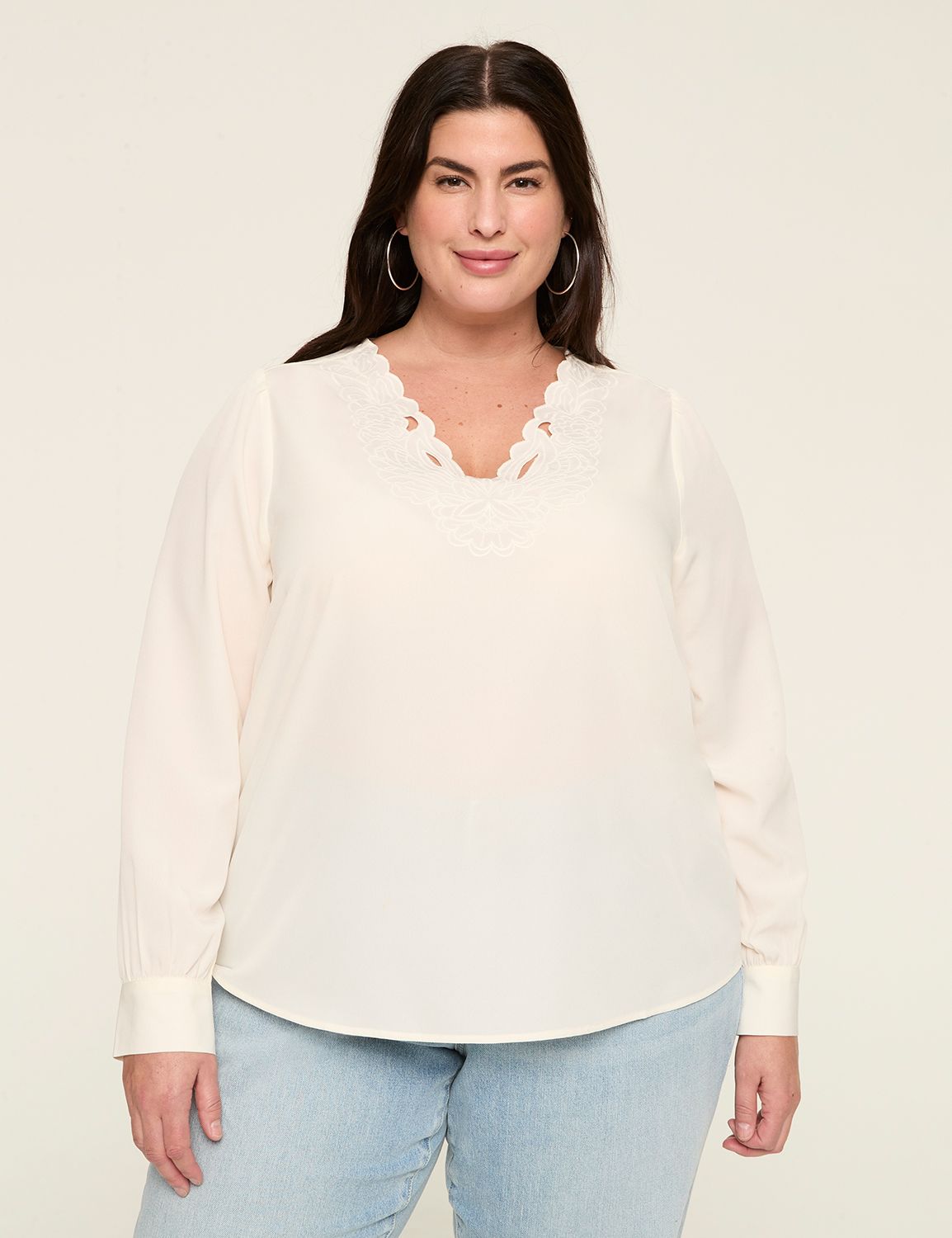 Classic LS Vneck Popover Blouse 114 LaneBryant