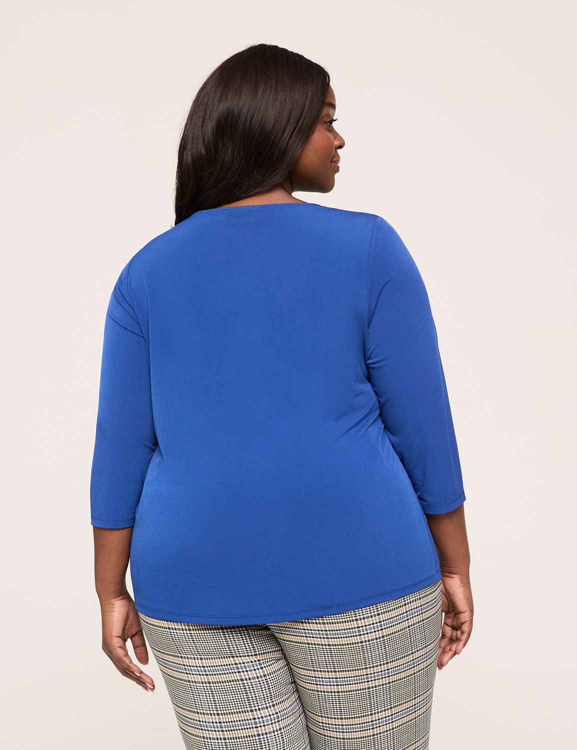 Swing 3/4 Sleeve V Neck Pleat Front Product Image 2