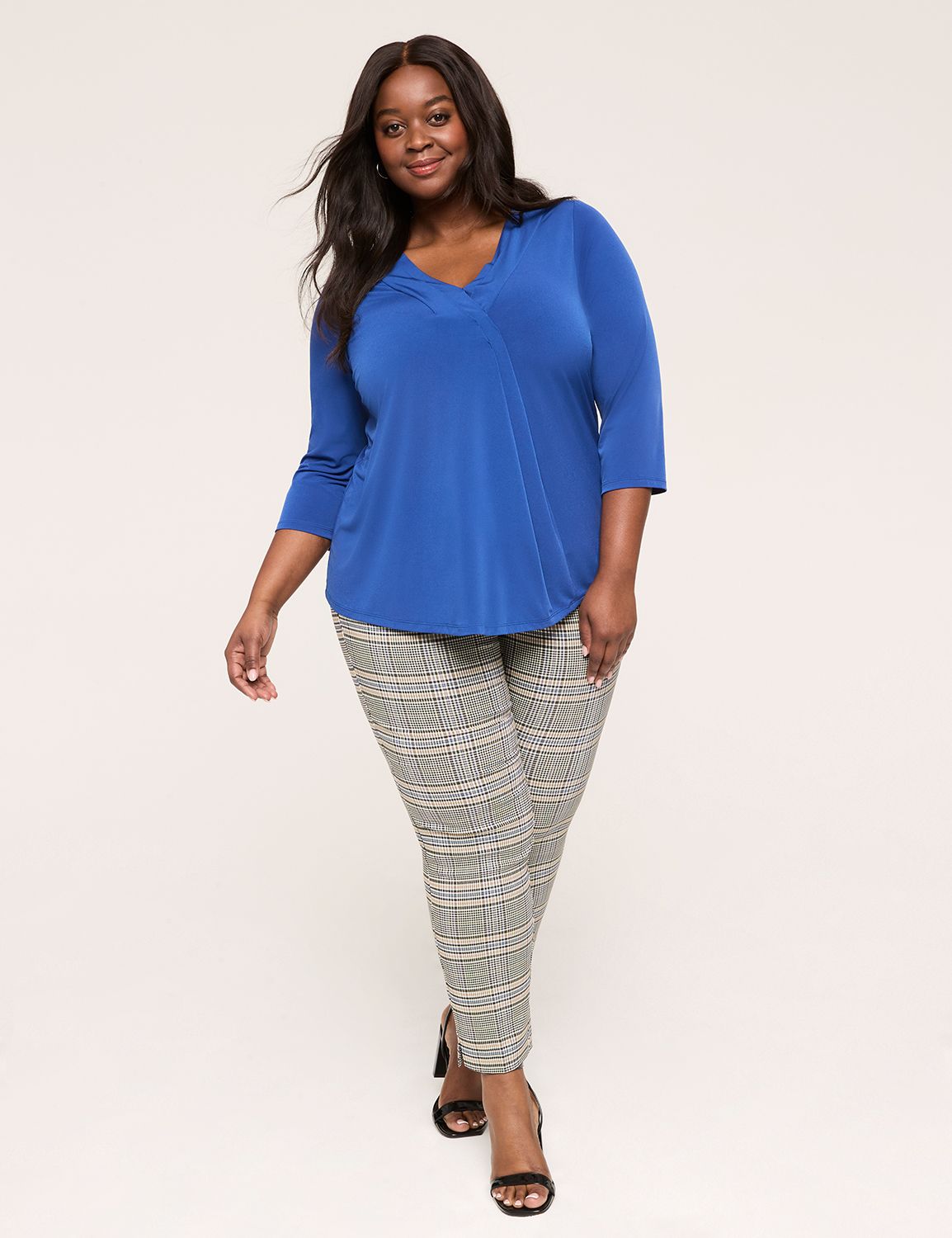 Swing 3/4 Sleeve V Neck Pleat Front Product Image 3