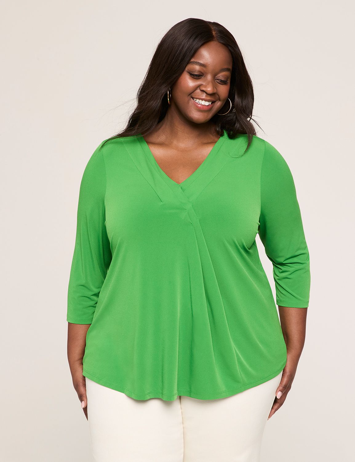 Swing 3/4-Sleeve Pleat-Front Top | LaneBryant