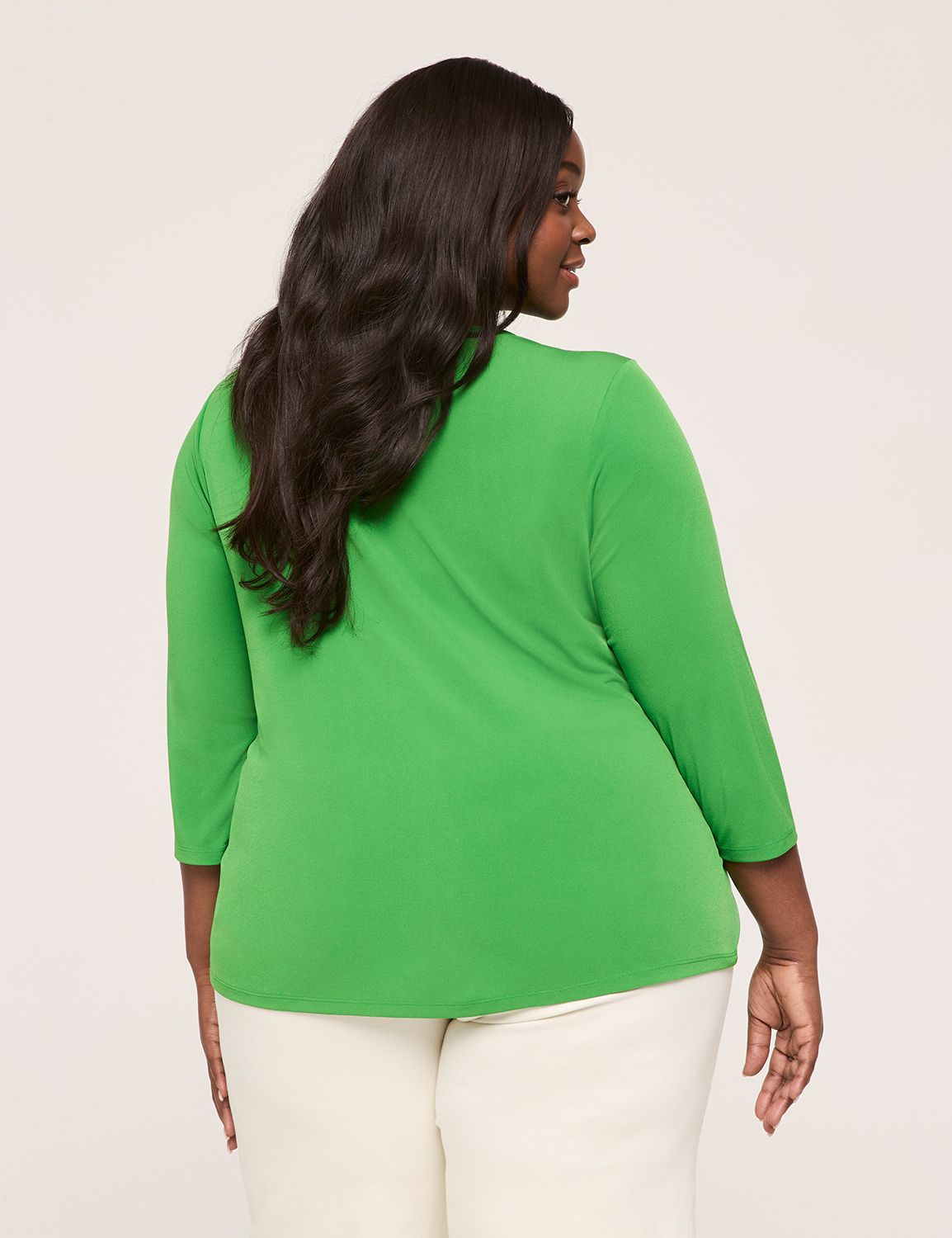 Swing 3/4 Sleeve V Neck Pleat Front Product Image 2