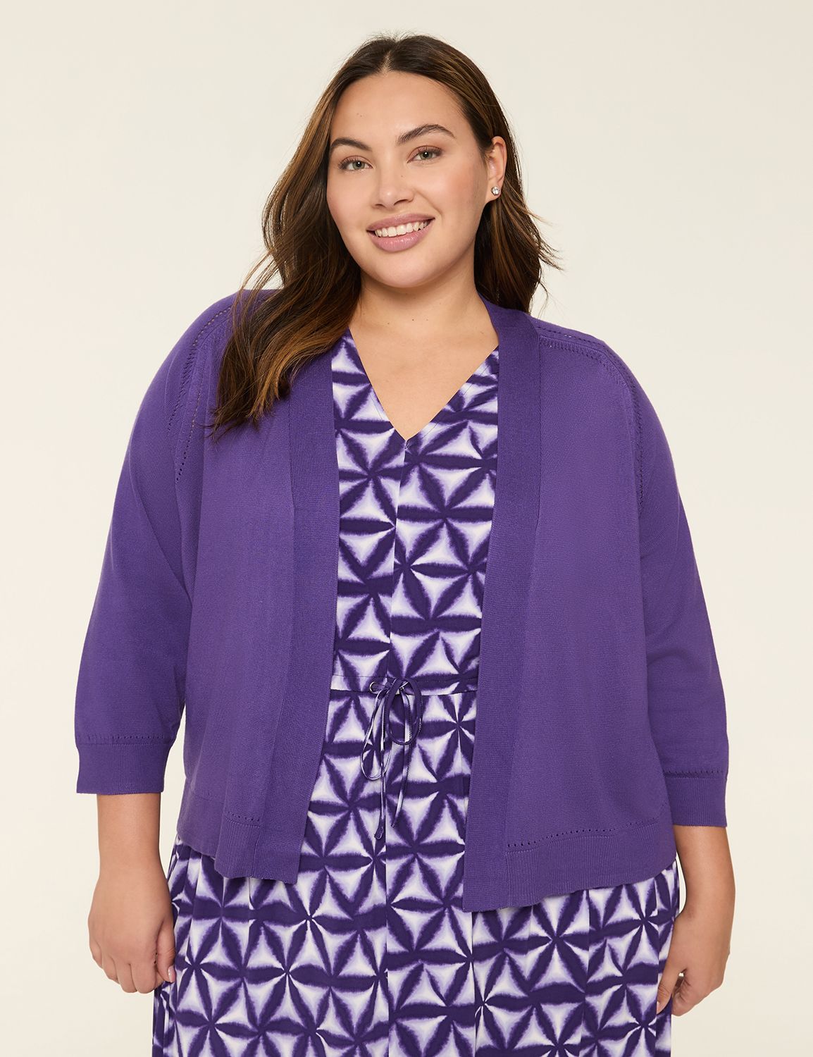 Classic 3/4 Sleeve Open Front Shrug Product Image 1
