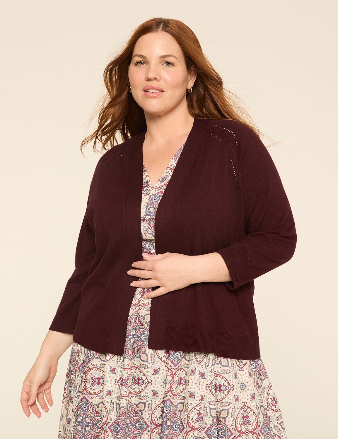3/4-Sleeve Open-Front Shrug