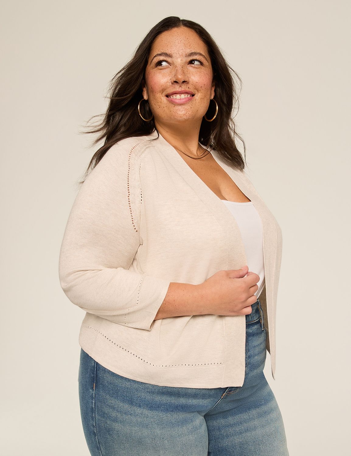 Classic 3/4 Sleeve Open Front Shrug Product Image 1