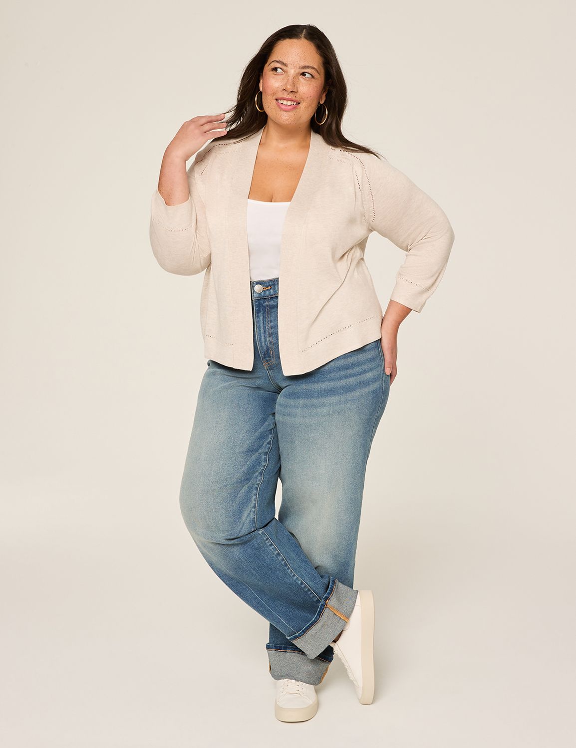 Classic 3/4 Sleeve Open Front Shrug Product Image 3