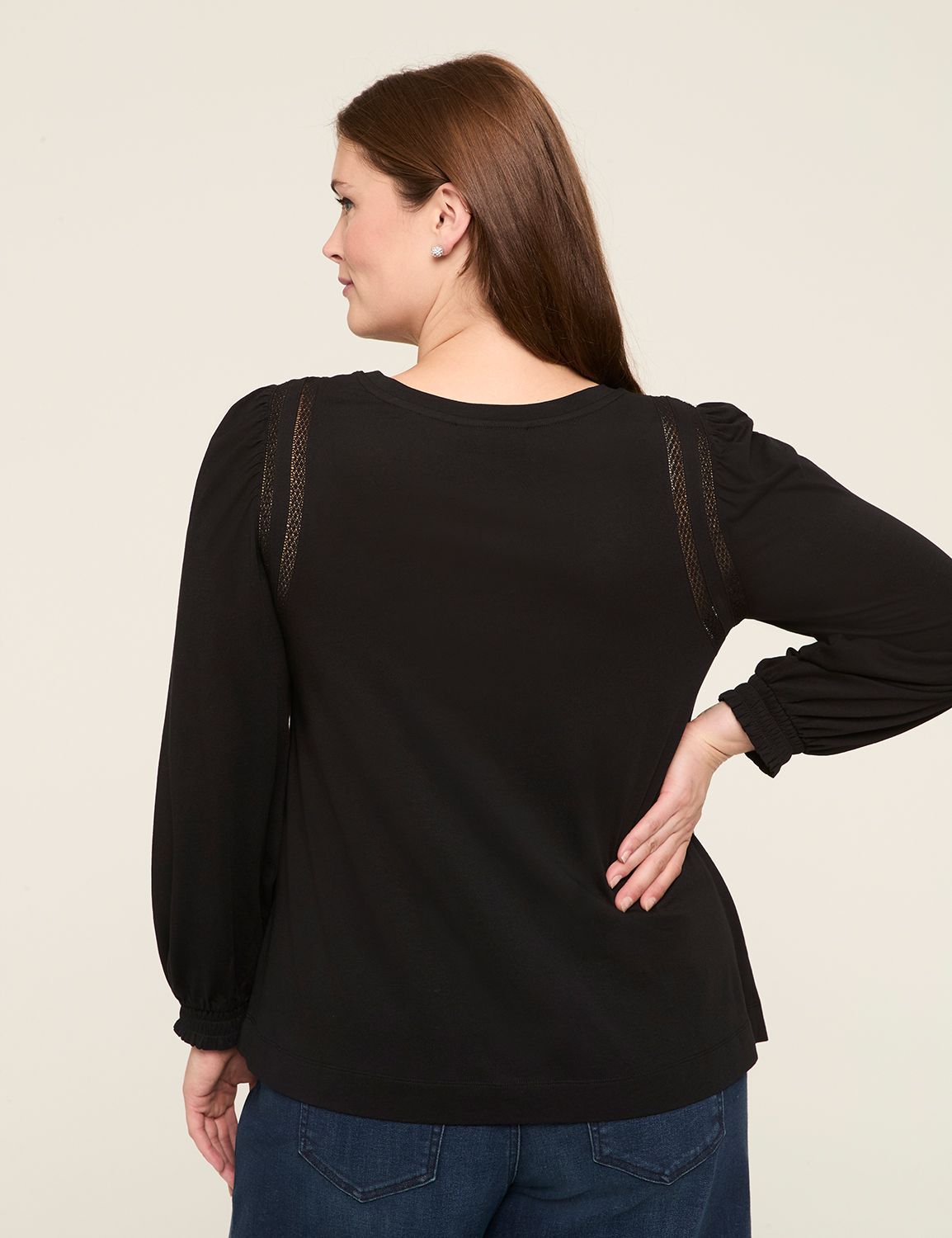 Long Sleeve Smocked Cuff Crew Neck Product Image 2
