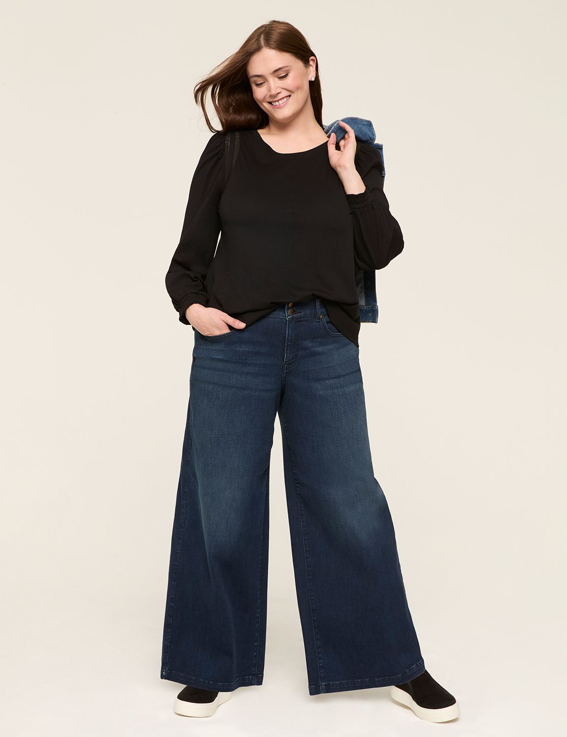 Long Sleeve Smocked Cuff Crew Neck | LaneBryant