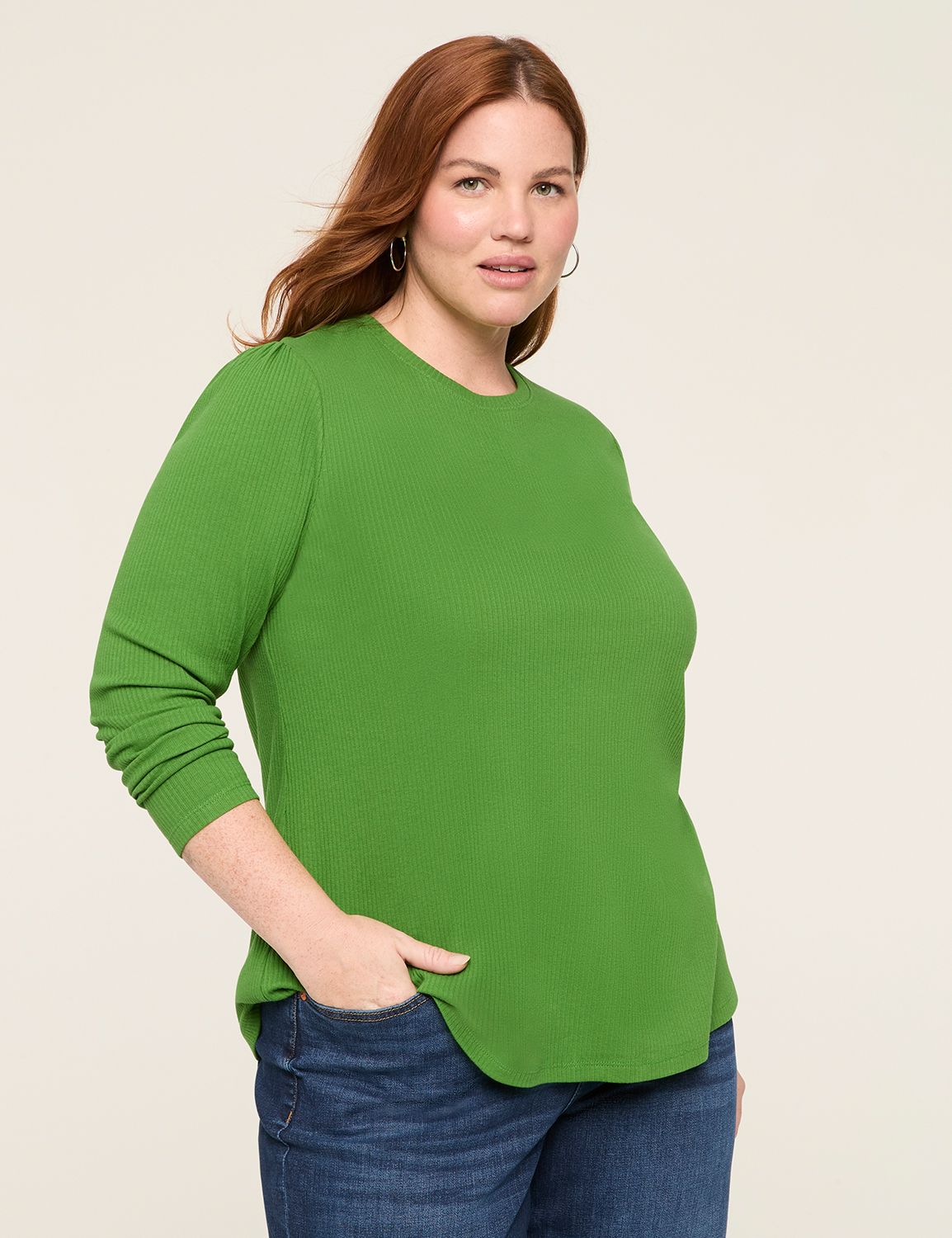 Crushed 3/4 Sleeve 'Fig' Crew Neck main image 1