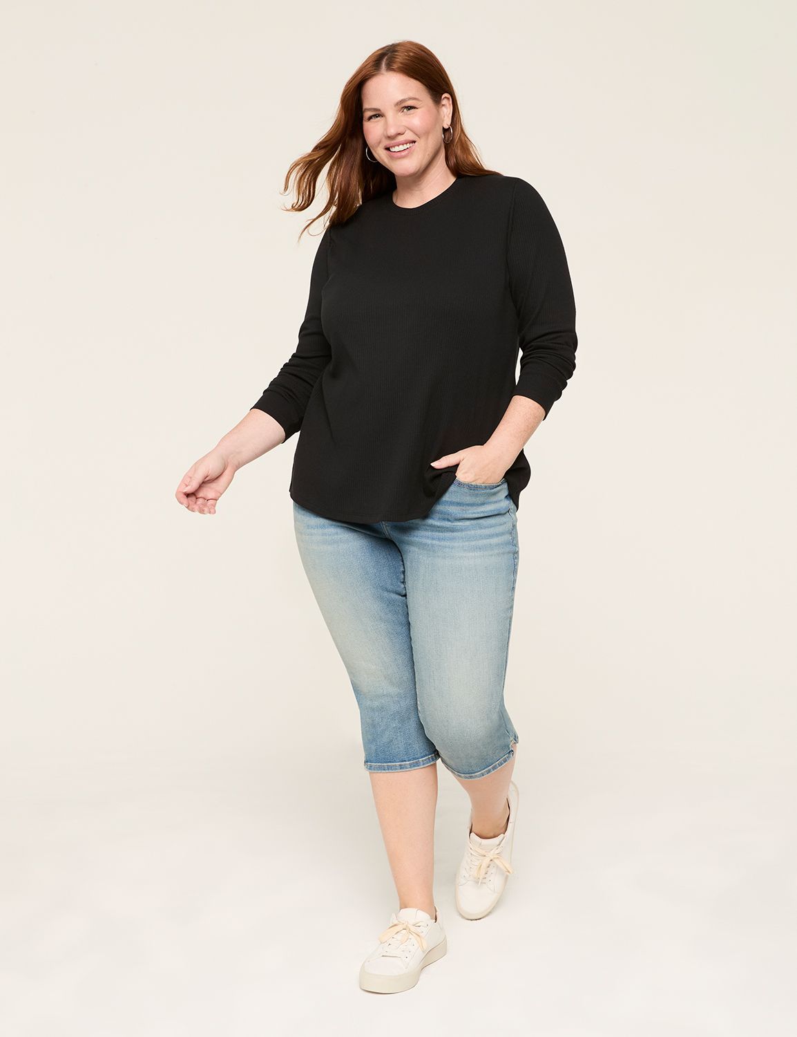3/4 Sleeve Crew Neck Pullover-Point