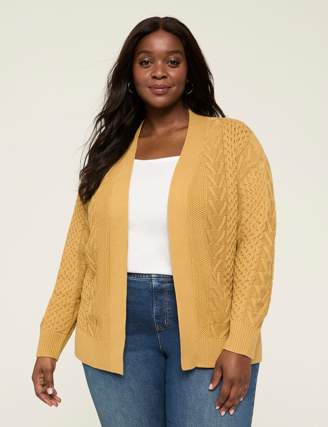 Open-Front Cable Cardigan | LaneBryant