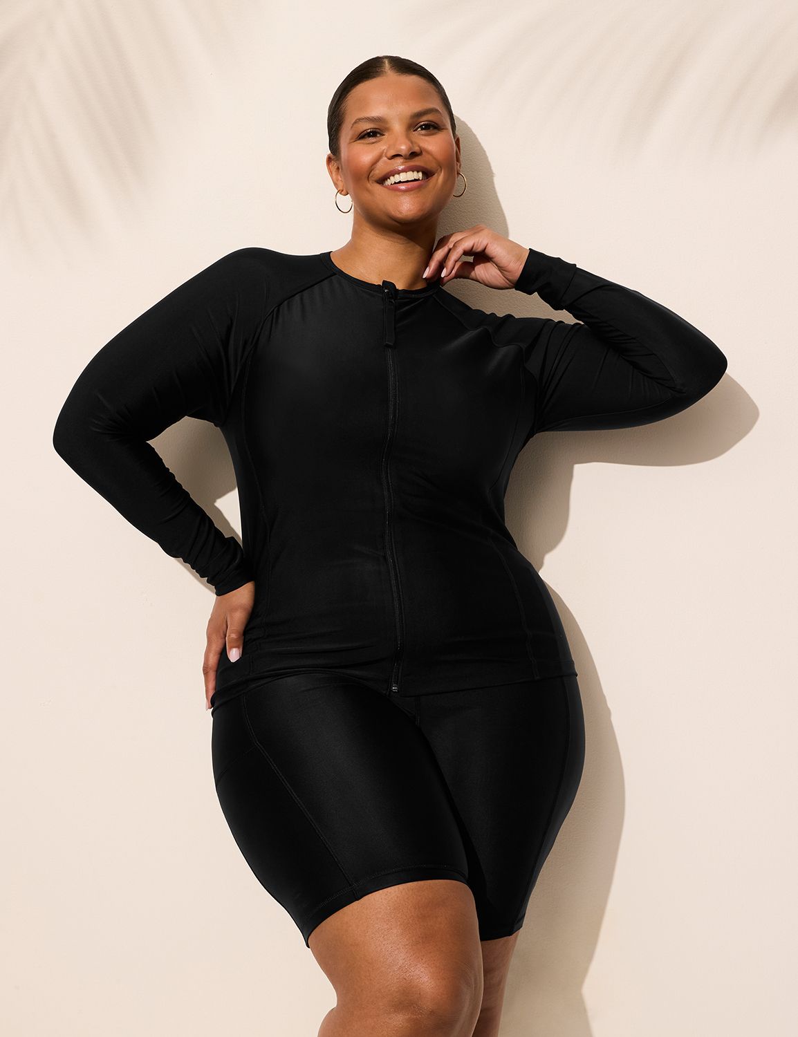 Plus Size | Full-Zip Long-Sleeve Swim Rash Guard | LaneBryant