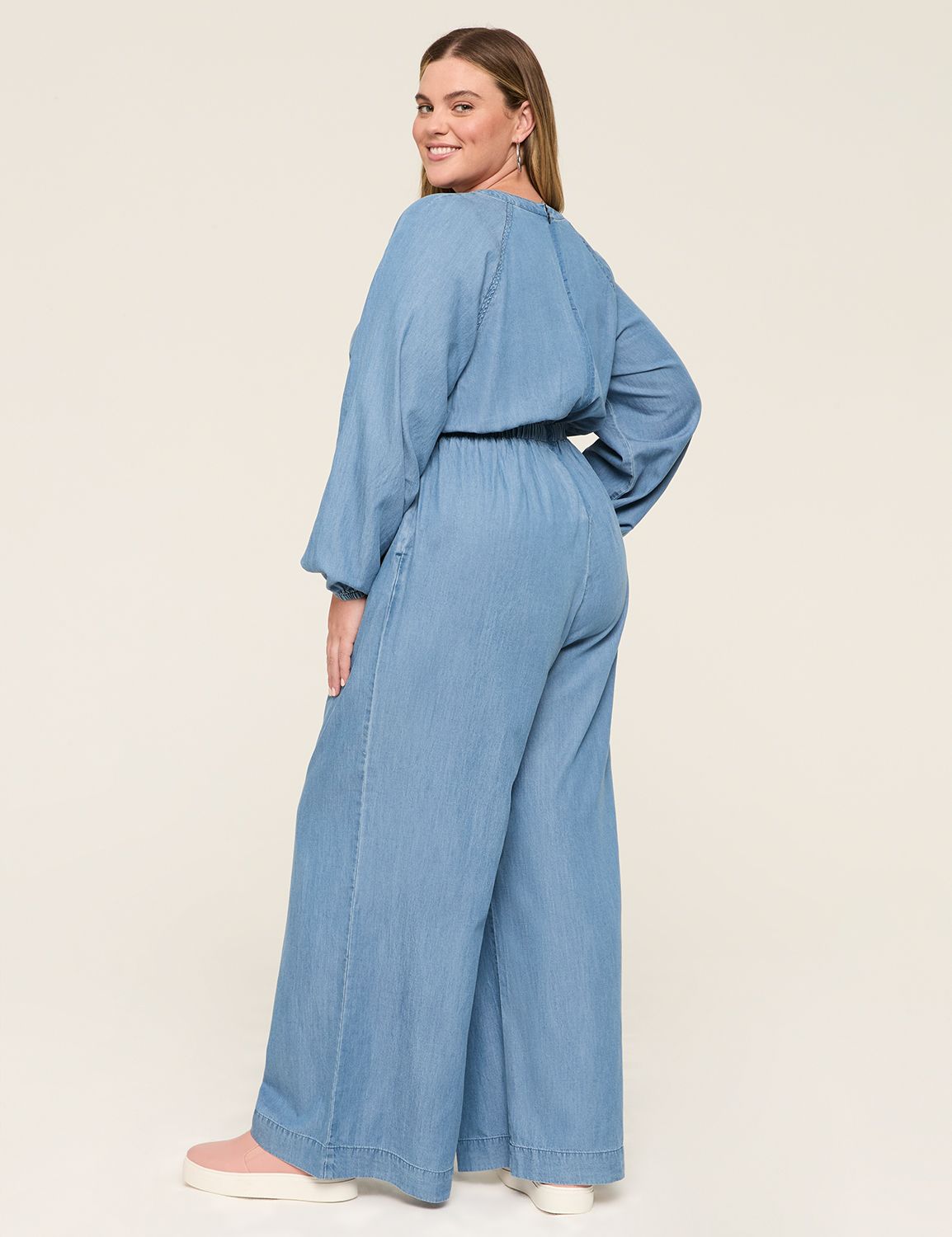Chambray Long-Sleeve Jumpsuit | LaneBryant