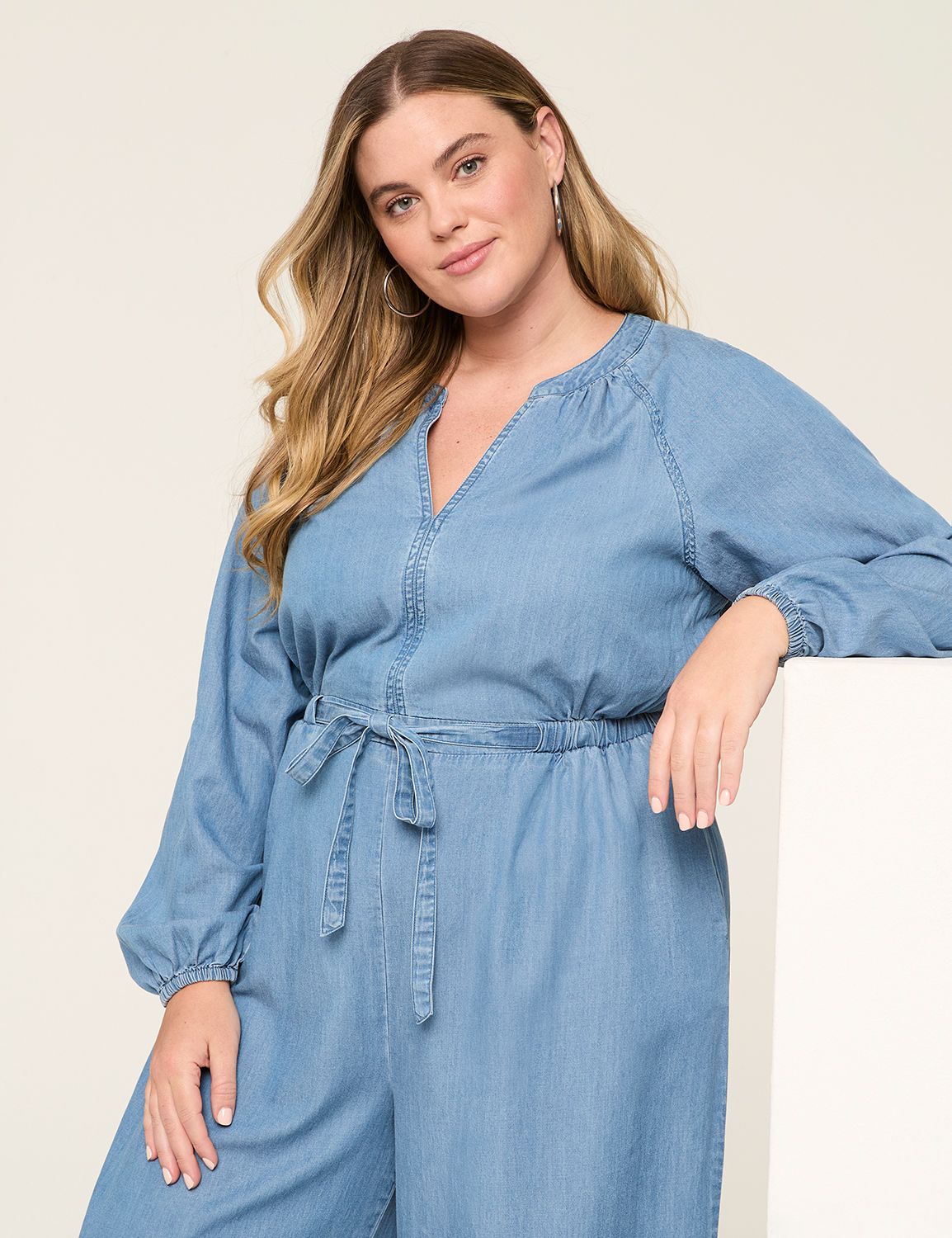 Chambray Long-Sleeve Jumpsuit | LaneBryant