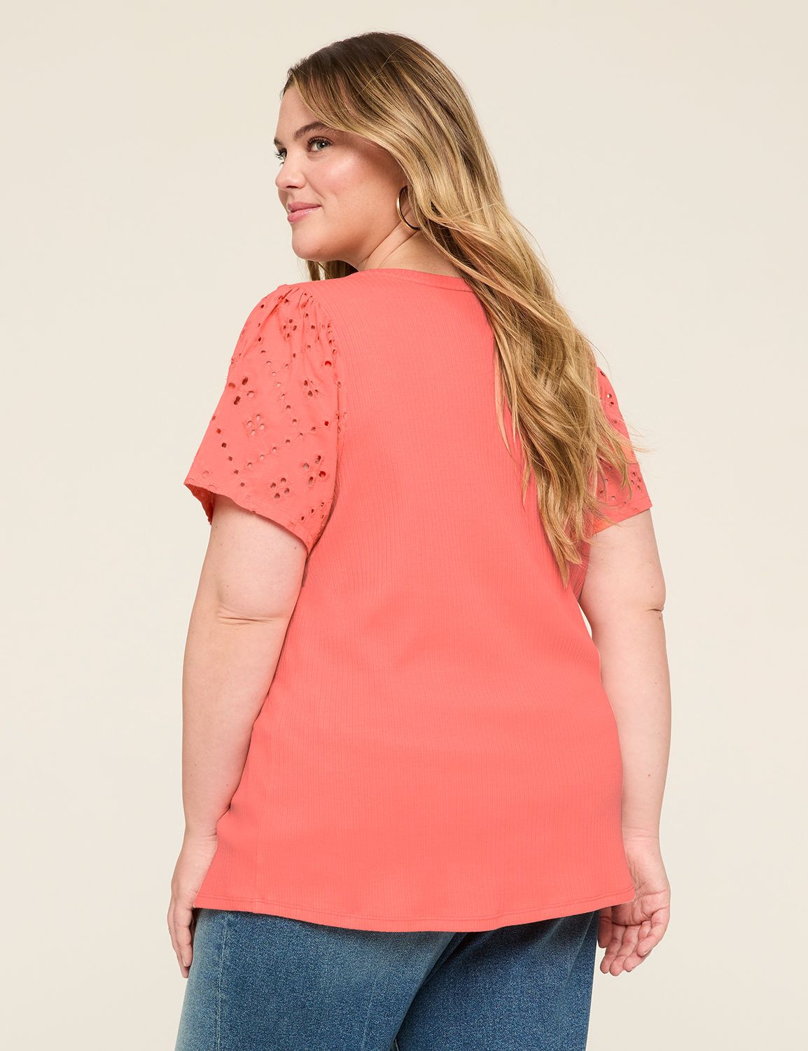 Eyelet Ruched Short Sleeve Scoop Ne Product Image 2