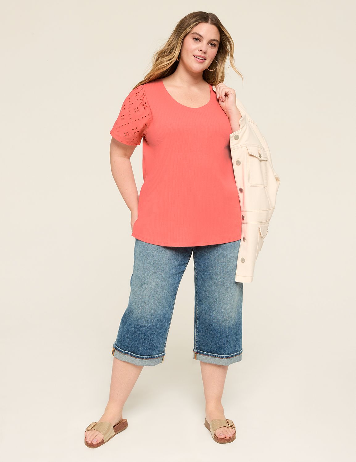 Eyelet Ruched Short Sleeve Scoop Ne Product Image 3