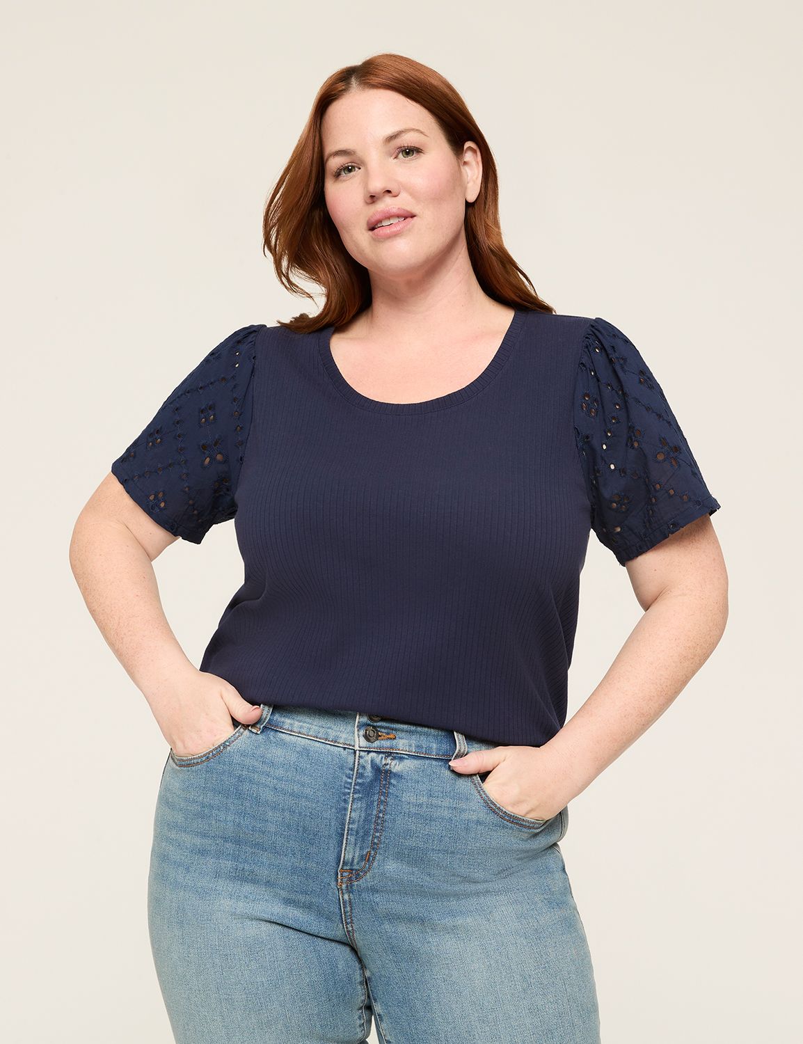 Eyelet Ruched Short Sleeve Scoop Ne Product Image 1