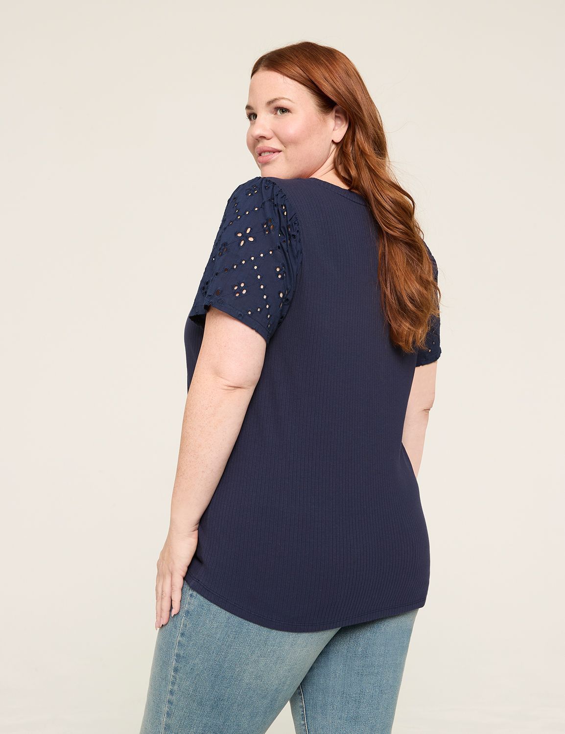 Eyelet Ruched Short Sleeve Scoop Ne Product Image 2