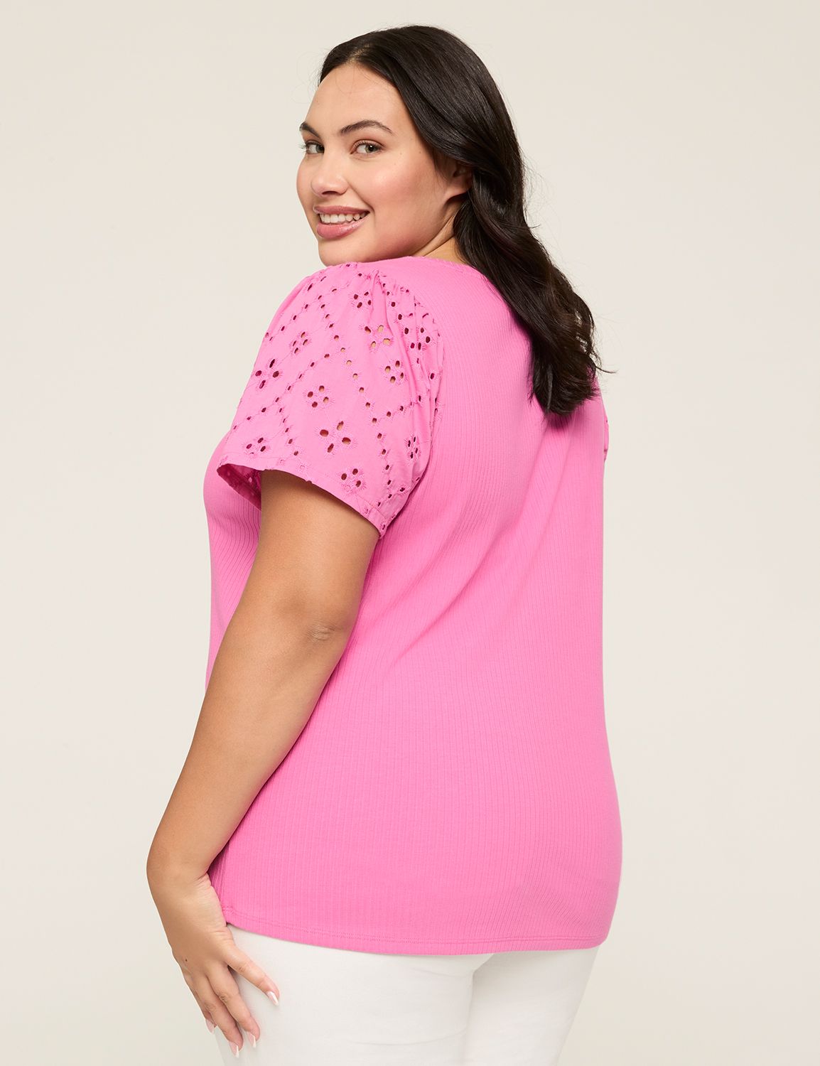 Eyelet Ruched Short Sleeve Scoop Ne Product Image 2